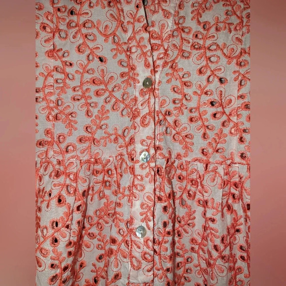 KASIA Tuckernuck Cutwork Tiered Split Neck Holiday Dress Coral/white Size Small - Picture 11 of 12